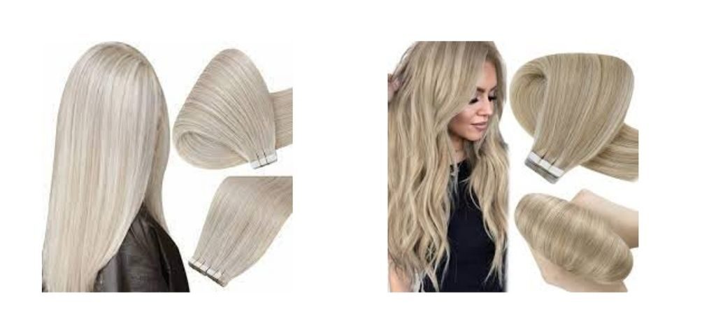Virgin blonde tape in hair extensions