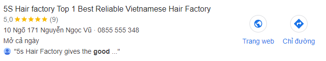 Rating on Google of 5s hair (5 stars most)