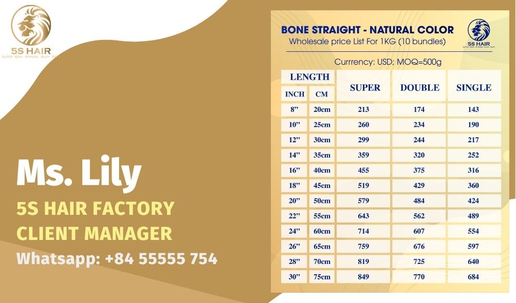 The hair price of 5S hair Vietnamese hair factory